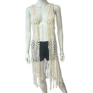 Blue Island Crochet Fringe Vest Festival Boho Cover Up Euro Summer Fairycore S/M
